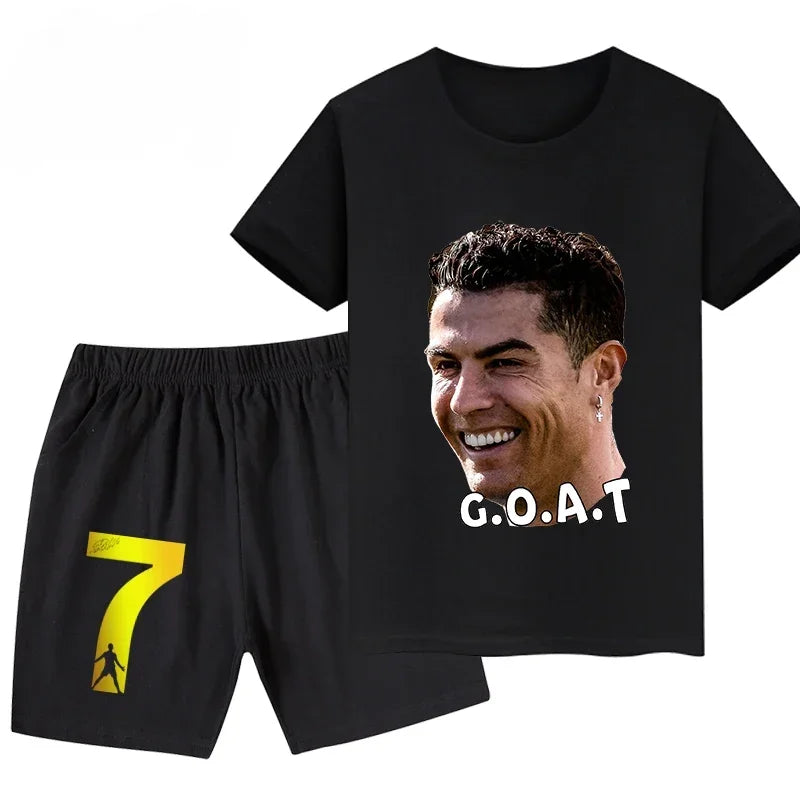 Summer Ronaldo Printed Children's Set Short-sleeved Shorts Suit Sports Kid T-shirt 2-piece Set Street Fashion Boys Baby Clothing