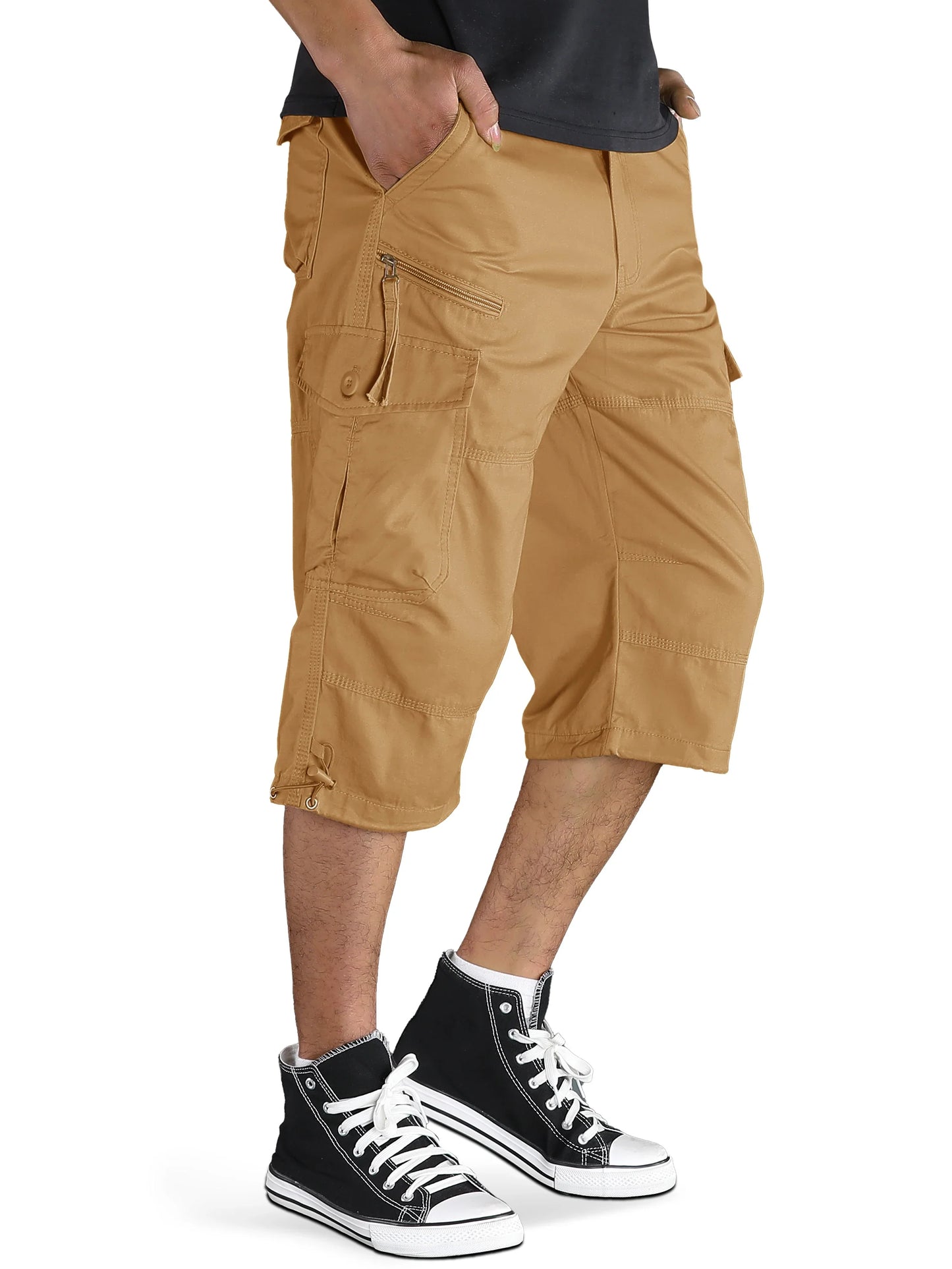 Below Knee Length 3/4 Long Shorts Men's Outdoor Capri Pants Multi Pocket Summer Twill Work Cargo Pants Man