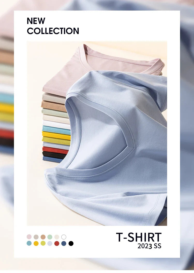 6% Real Silk Cotton Modal Women's T-shirt 2026 Summer Tees Short Sleeve Solid Tee Shirts V-neck Casual Woman Basic T shirt Tops