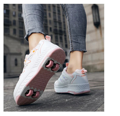 HeelysChildren's small flower decorated four-wheel roller skating sports shoe breathable roller skating girls shoes holidaygifts
