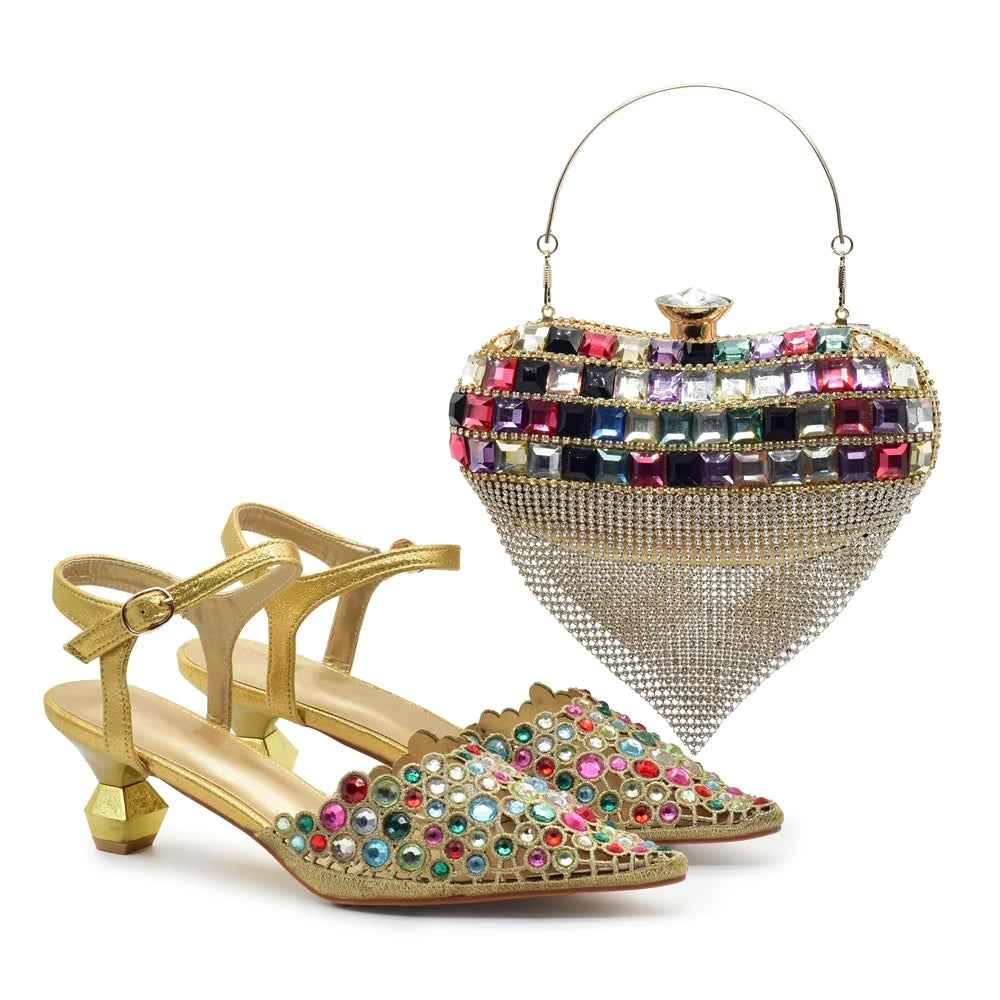New Arrival Party Shoe and Bag Set for Women Italy 2026 Nigeria Elegance Party Rhinestone Pointed Toe Women's Shoes High Heel