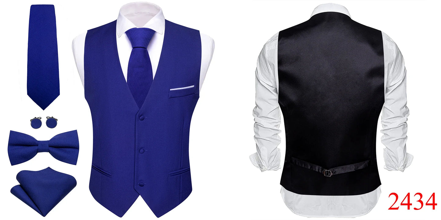 Elegant Silk Vest for Men Wedding Solid Gold Green Pink Purple Red Waistcoat Tie Bowtie Set Sleeveless Jacket Suit Barry Wang