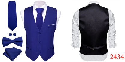 Elegant Silk Vest for Men Wedding Solid Gold Green Pink Purple Red Waistcoat Tie Bowtie Set Sleeveless Jacket Suit Barry Wang