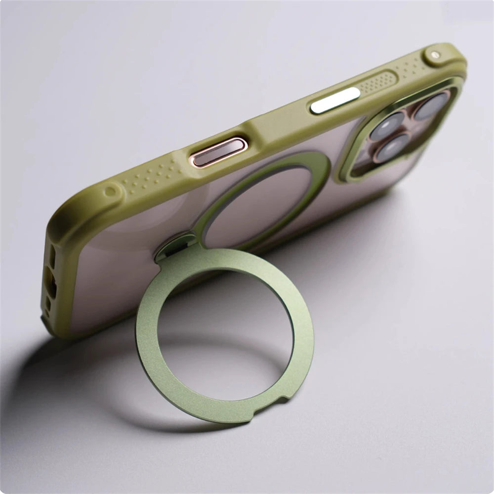 360° Magnetic Rotatable Holder Shockproof Case For iPhone 17 16 Pro Max 15 14 13 Transparent For MagSafe Wireless Charge Cover