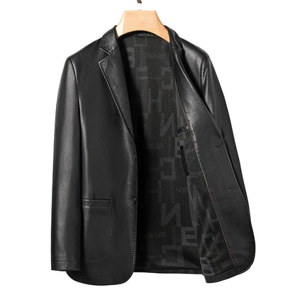 2025 Men's Slim Fit Leather Jacket High-Quality Fashion Trend All-Matching Autumn Winter Blazer for Stylish Men