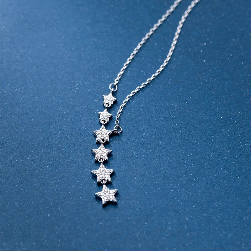 Twinkle Pentagram Y-Shape Pendant Necklace for Women 925 Sterling Silver Luxury Link Chain Necklace Wedding Fine Jewelry
