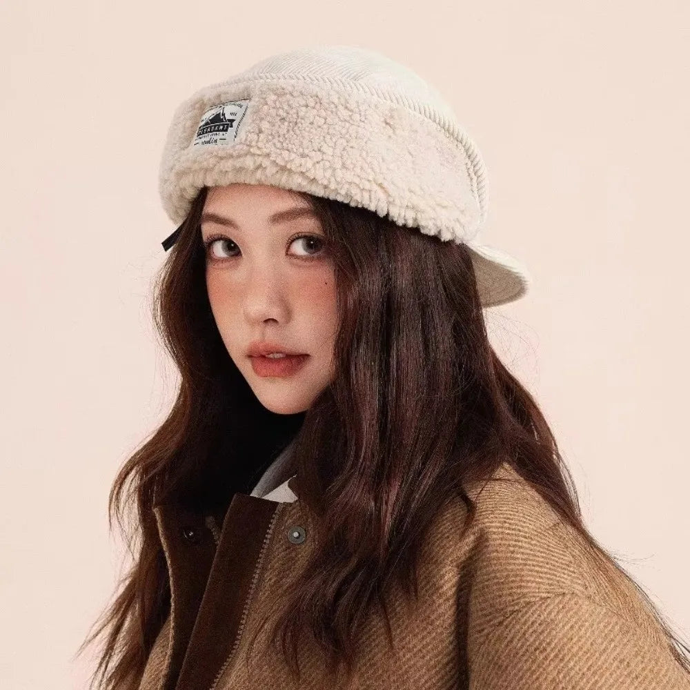 Versatile Retro Bomber Hats Fleece-Lined Warm Corduroy Caps Windproof Earflap Lei Feng Caps Autumn Winter Men Women Wear