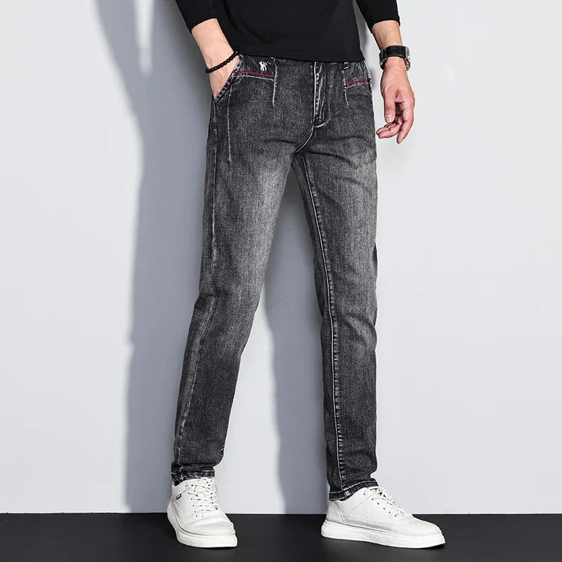 New Men's Jeans Slim Fit Stretch Straight Vintage Trendy Denim Pants Korean Washed Soft Versatile Fashion Trousers Streetwear