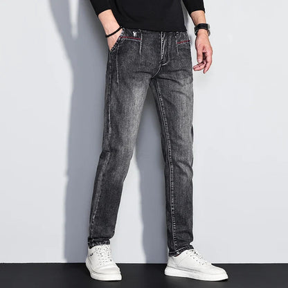 New Men's Jeans Slim Fit Stretch Straight Vintage Trendy Denim Pants Korean Washed Soft Versatile Fashion Trousers Streetwear