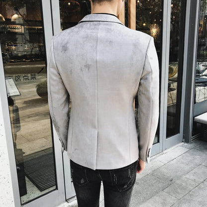 Blazer Hombre Men's Casual Slim Fit Deerskin Velvet Suit Jacket High-quality Korean Luxury Formal Solid Color Suit 6 Colors