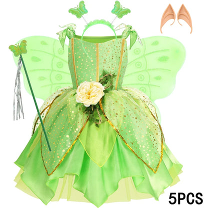 Summer Girls Tinkerbell Fairy Dresses Up for Girls Costume Kids Cosplay Flower Fairy Princess Clothes Christmas Party Outfit