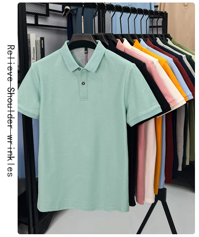 100% cotton short sleeve polo shirt comfortable lightweight high-end brand fashionable simple summer men's casual lapel T-shirt