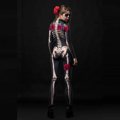 Rose Skeleton Adult Kids Scary Costume Halloween Dress Cosplay Sexy Jumpsuit Carnival Party Baby Girl Rompers Day of The Dead
