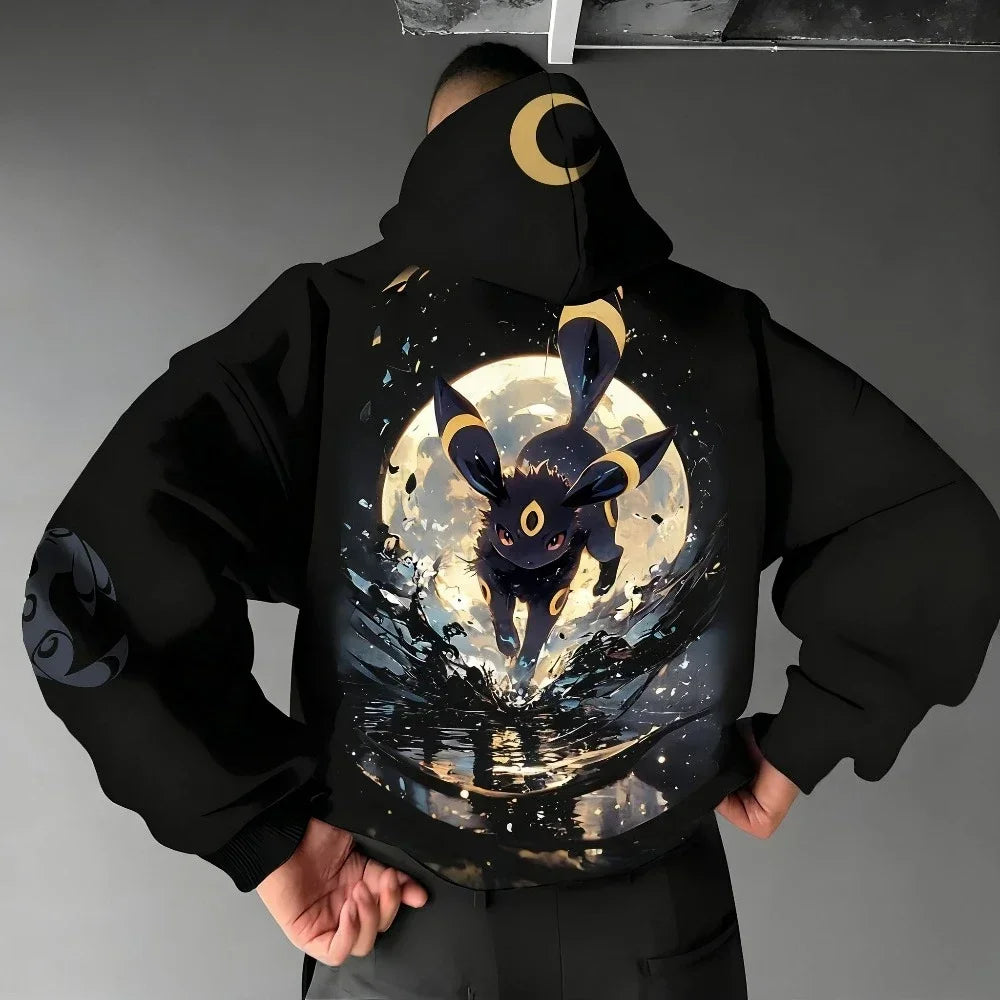Pokémon Handheld Game Umbreon Printed Men's Jumper  Spring/Autumn New Loose Daily Gym Sports American Hip Hop Sweater Top