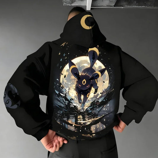 Pokémon Handheld Game Umbreon Printed Men's Jumper  Spring/Autumn New Loose Daily Gym Sports American Hip Hop Sweater Top