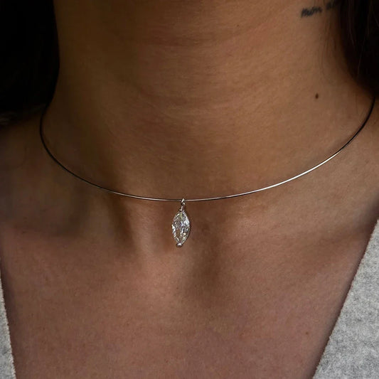 3carat Solitaire Marquise Cut Moissanite Collar Necklace for Women Sparkling Diamond Pendant Omega Neck Chain with Certificate