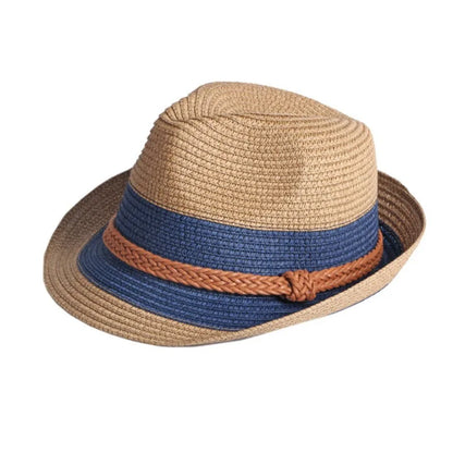 Classic Nostalgic Striped Straw Hat for Outdoor Travel Parent-child Fedoras Sun Shading and Sun Protection Denim Hat