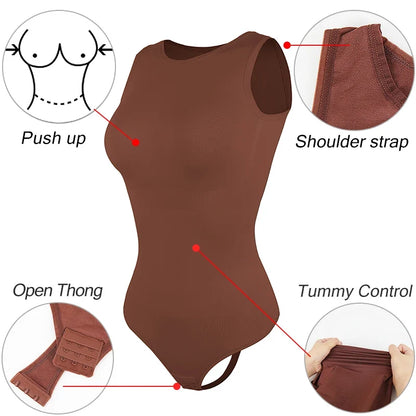 Bodysuits Sexy Sleeveless Crew Neck Shapewear Thong for womens Waist Trainer Tanks Tops Slim Tummy Control Body Shaper