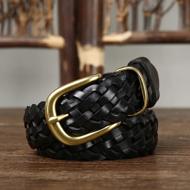 3.0 Cm Pure Cowhide Genuine Leather for Men Women High Quality Jeans Pin Buckle Knit Couple Belts Cowboy Ladies Fashion Designer
