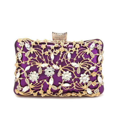 New Arrival Women Day Clutch Hollow Out Style Diamonds Party Evening Bags Pink Mixed Color Wedding Bridal Handbags With Chain