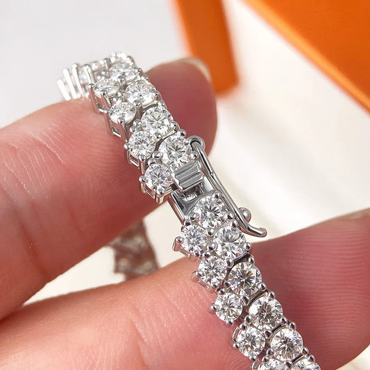 Bracelet de tennis double rangée de moissanite taille ronde 2,5/3 mm, couleur D, diamant de laboratoire, argent 925, pour femmes et hommes, cadeau