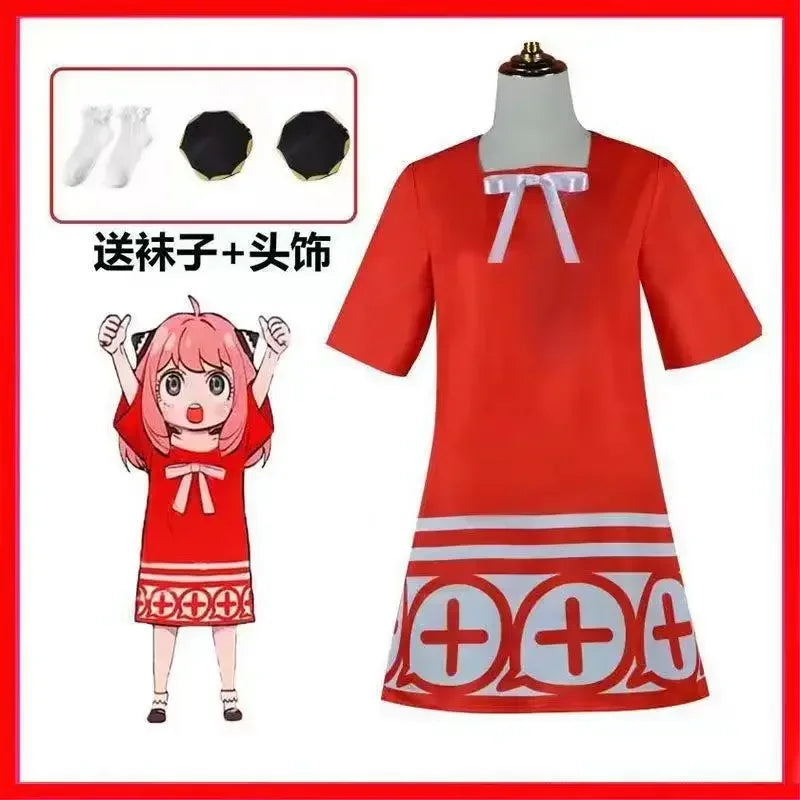 New 3 Piece Anime Spy X Family Anya Faker Costume Cosplay Woman Dress Black Uniform Set Full Halloween Carnival Party Dresses
