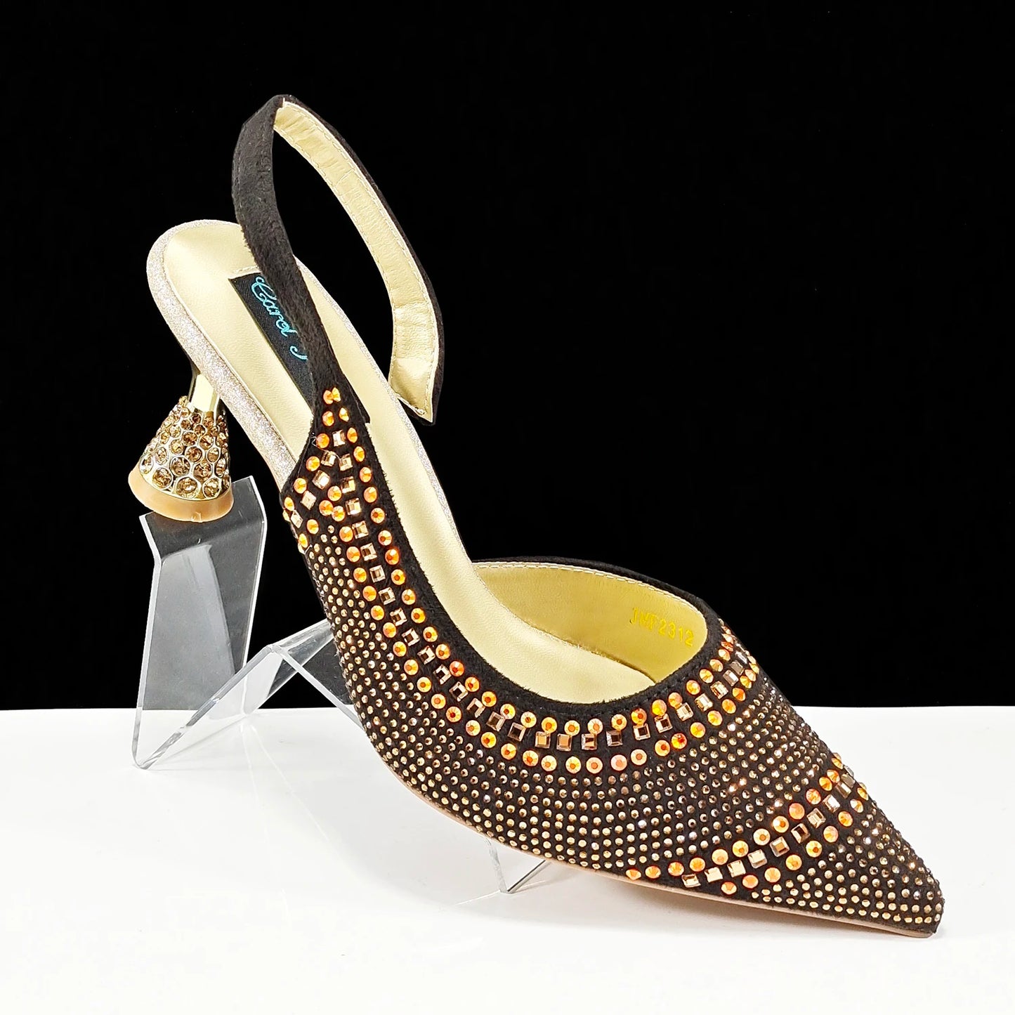 New Italian Pumps and Bag To Party 2024 INS Style Pointed-Toe Rhinestone Elegant High Heels Champagne Wedge for Women