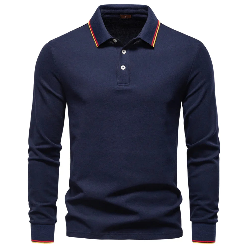 2025 New Men's Mock Neck Polo Shirts for Men Cotton Solid Color Long Sleeve Polo Desinger Social Luxury Touch Male