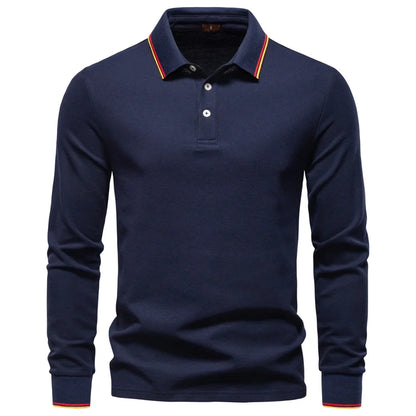 2025 New Men's Mock Neck Polo Shirts for Men Cotton Solid Color Long Sleeve Polo Desinger Social Luxury Touch Male