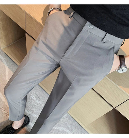 High Quality British Style Business Casual Pants Men's Spring Summer Solid Color Slim Fit Formal Wear Suit Pants Men Clothing
