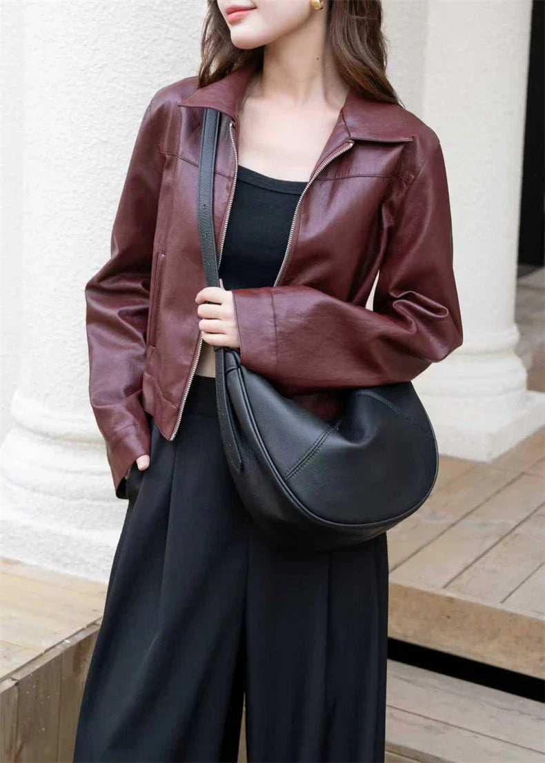 Slouchy Genuine Leather Hobo Bags For Women Luxury Cowhide Soft Crescent Shoulder Bag Crossbody Work Purses Handbags