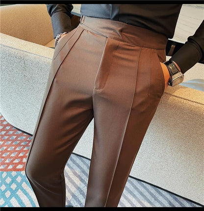 High Quality Men's Suit Pant Solid Color England Style Slim Fit Casual High Waist Trousers Men Spring Autumn Fashion Suit Pants