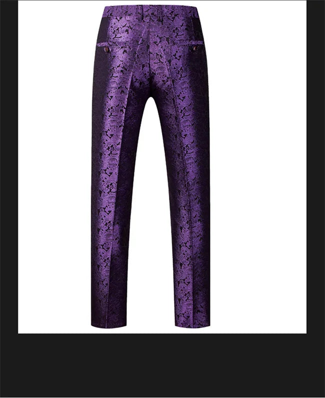 New Men Luxury Jacquard Suit Pants Fashion Wedding Party Groom Dress Trouser