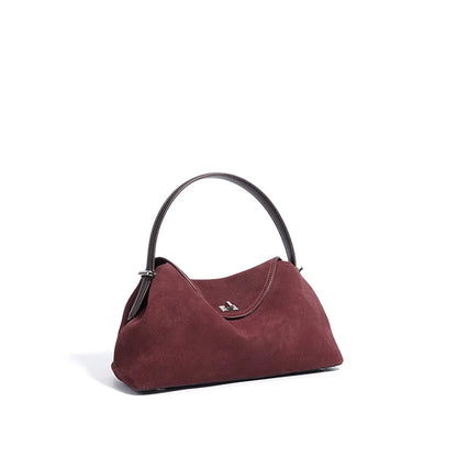 2026 Autumn Winter All-match Bowling Tote All-match Matte Suede Cowhide Leather Women Shoulder Bag Coffee Purple Noble Handbag