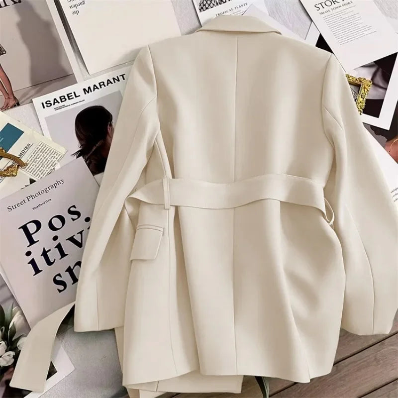 Elegant Blazer Woman Spring New Solid Color Tie Suit Jacket Temperament Korean Version of The Casual Trend Suit Woman Clothing