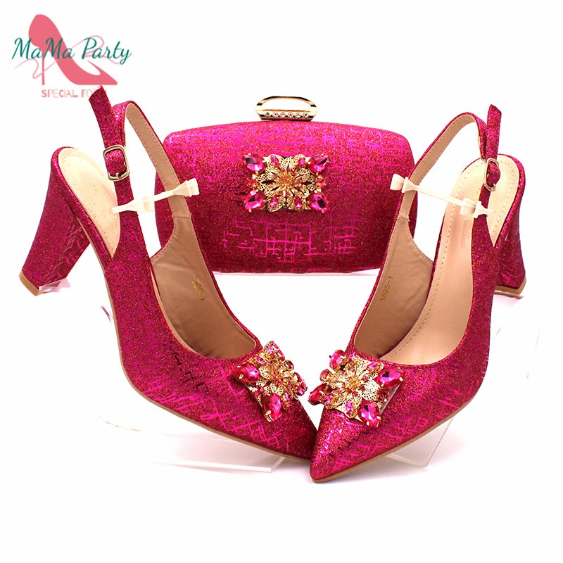 Nigerian Women Shoes and Bag Set in Gold Color High Quality New Arrivals Classics Style for Garden Party