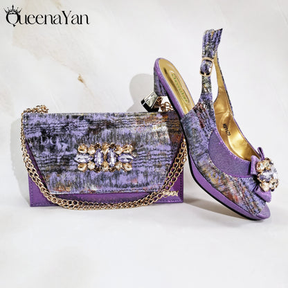 New Women High-Heel Shoes Elegant Wine Rhinestone Metallic Diamond Accents Paired with Match Handbag Exquisite Special-Material