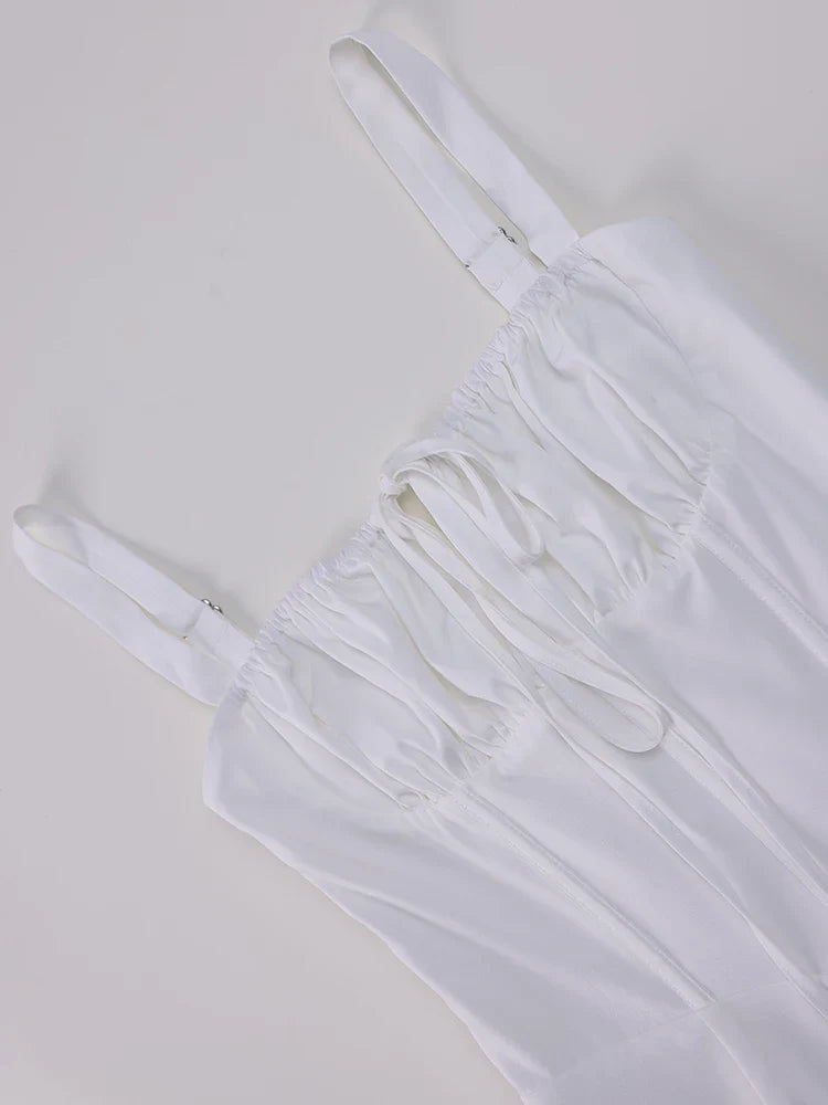 Summer Sweet Solid Sleeveless Long Dress Women Fashion Bandage Camisole Dresses Padded Boned Robe Elegant Party Vestidos