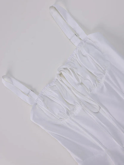 Summer Sweet Solid Sleeveless Long Dress Women Fashion Bandage Camisole Dresses Padded Boned Robe Elegant Party Vestidos