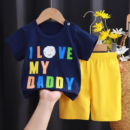 Cotton Short Sleeve T-shirts and Shorts 2PCS Breathable Outfit For Girls New Boys Summer Clothing Set Full Bear Print
