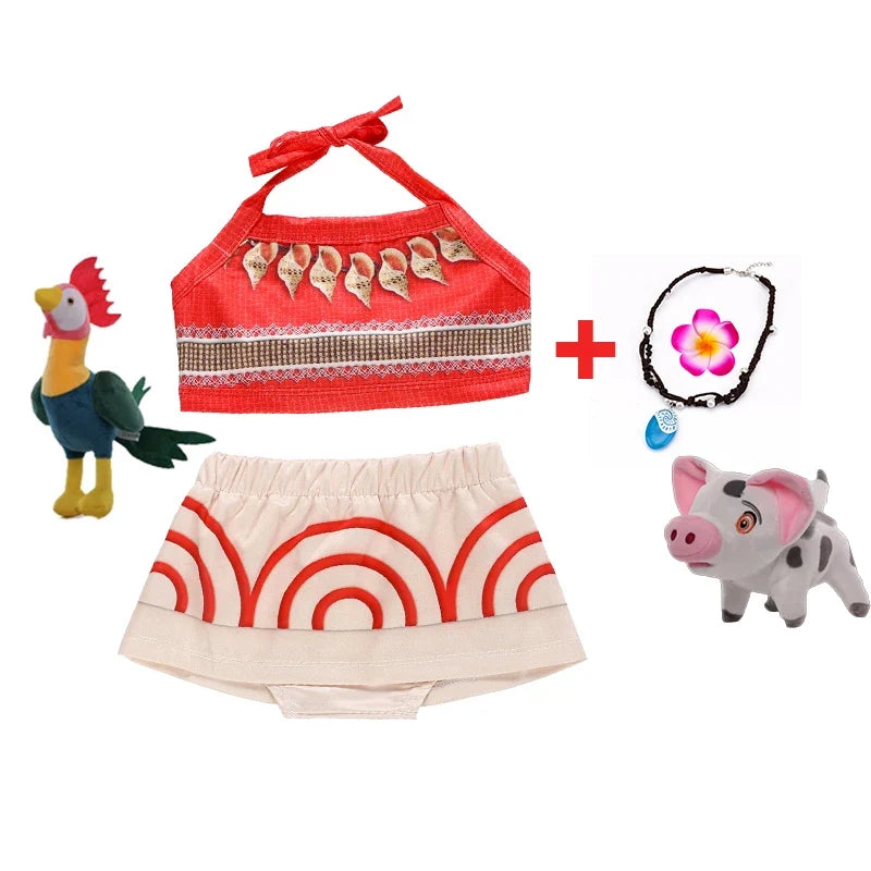 New Moana Dress Costumes Kids Girl Cosplay Toddler Movie Ocean Adventure Infant Frock Halloween Party With Chick Clothes