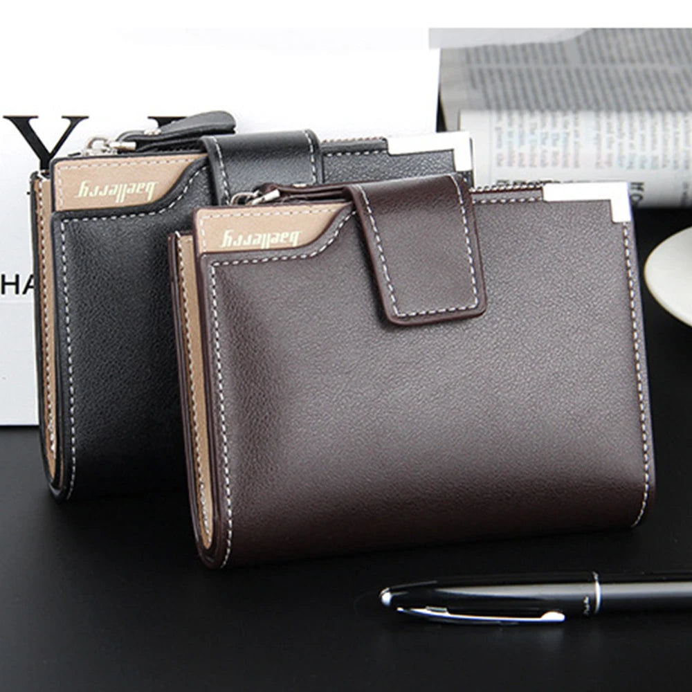 Multifunctional Men's Short Wallet with Zippered Coin Pocket on the Side, Trendy Men's Accessory, Business Casual Men's Wallet, Simple and Stylish Gift for Men