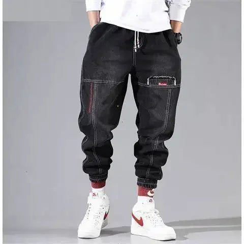 Plus Size 5XL Men's Baggy Harem Jeans Hip Hop Male Trousers Black Blue Cargo Jeans Man Fashion Streetwear Denim Jogger Pants