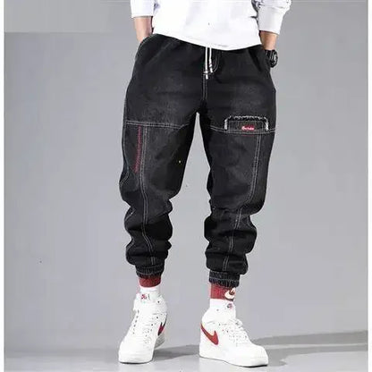 Plus Size 5XL Men's Baggy Harem Jeans Hip Hop Male Trousers Black Blue Cargo Jeans Man Fashion Streetwear Denim Jogger Pants