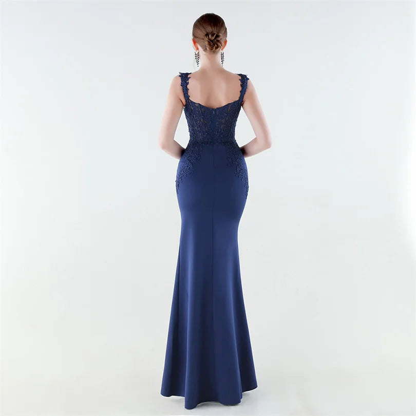 10 Colors Women's Sexy Slit Evening Dress with Appliques Soft Satin Wedding Party Dresses Prom Gowns robe de soiree