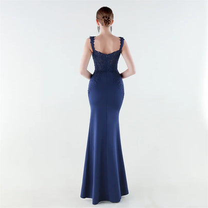 10 Colors Women's Sexy Slit Evening Dress with Appliques Soft Satin Wedding Party Dresses Prom Gowns robe de soiree