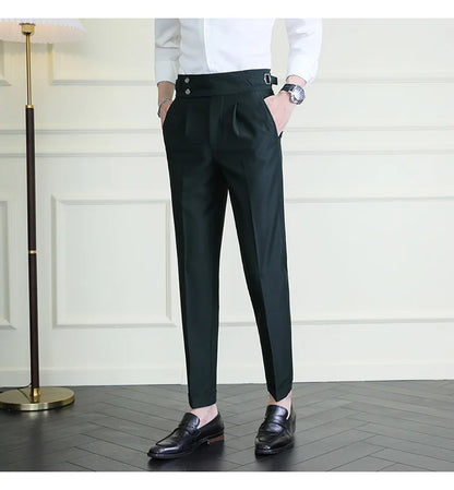 High Quality Italian Style High-waisted Suit Pants Fashion Neapolitan Men's Slim Fit Business Office Social Wedding Trousers