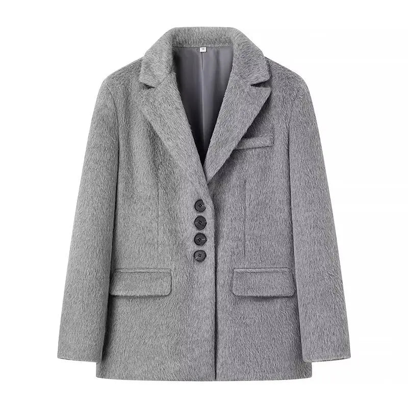 2026 Women Winter Blazer Coat Turn Down Collar Warm Coat Turn Down Collar Fashion Design Blazer Feminino Tops Clothes