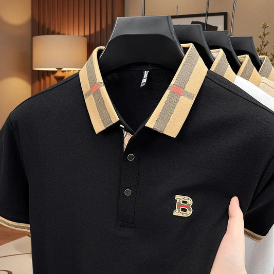Bestselling brand summer new 100% pure cotton comfortable polo shirt fashionable men's classic letter badge casual short sleeve