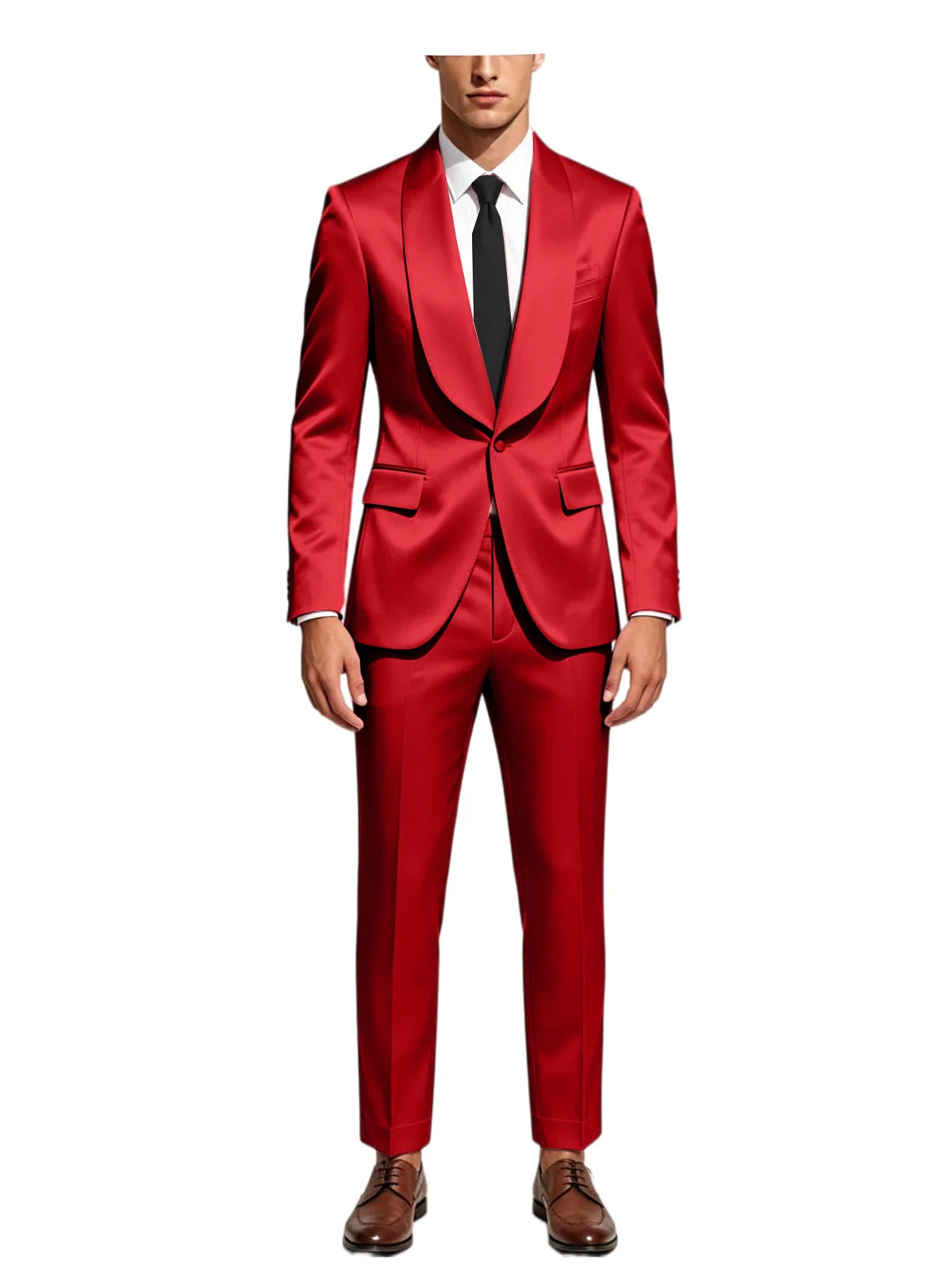 Luxury Men's Satin Tuxedo Suit Shawl Lapel Slim Fit 2-Piece Blazer & Pants Set Formal Business Casual Jacket Coat for Wedding